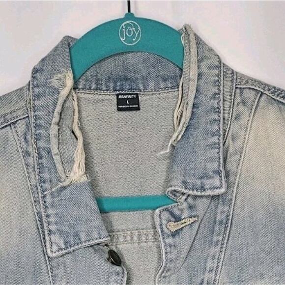 Manfinity Blue Denim Distressed Cutoff Button Up Vest Mens Size Large Lightwash - Picture 6 of 7